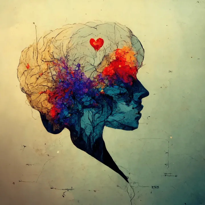 An AI-generated image depicting colourful silhouette of a female head